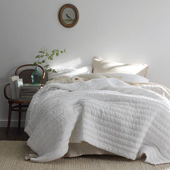 Premium Breathable Washed Linen Solid Quilted Sham - White, Standard