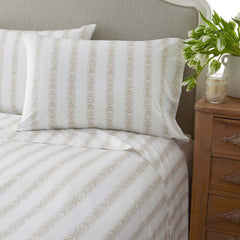 Estee Stripe Classic Smooth Sateen Bed Sheet Set - Beige Tan, Twin