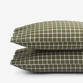 Classic Stripes and Plaids Cool Yarn-Dyed Cotton Percale Pillowcase Set - Windowpane Green, Standard