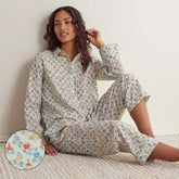 Printed Voile Women's Cropped Pajama Set - Meadow Song, L