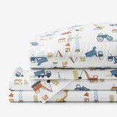 City Builders Classic Cool Organic Cotton Percale Bed Sheet Set - White Multi, Full