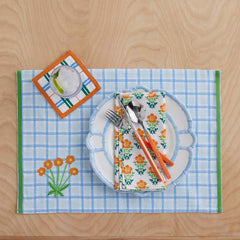 Floral Plaid Napkins, Set of 4 - Green