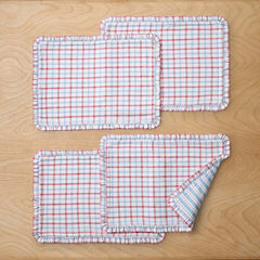 Flowers & Plaid Yarn-Dyed Reversible Placemats, Set of 4 - Graph Plaid Red