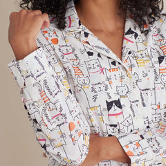 Printed Poplin Women's Nightshirt - Kittie Party, XL