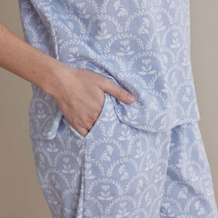 Printed Peruvian Cotton Women's Jogger Pants Pajama Set - Bergen Blue, XS