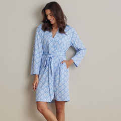 Printed Pima Cotton Women's Kimono Robe - Lisbon Blue, L