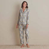 Printed Poplin Women's Long Sleeve Button-Down Pajama Set - Vintage Floral, M