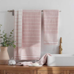 Plush Spa Stripe Washcloths, Set of 2 - Light Rose Quartz