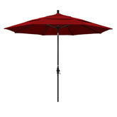 Round Outdoor Patio Umbrella, Fiberglass with Twist Tilt - Black Finish, Jockey Red, 11'