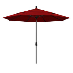 Round Outdoor Patio Umbrella, Fiberglass with Twist Tilt - Black Finish, Jockey Red, 11'