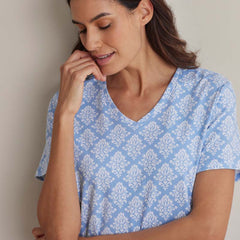 Printed Pima Cotton Women's Nightgown - Lisbon Blue, XXL