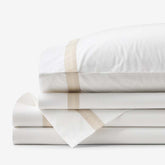 Contrast Border Premium Cool Supima® Cotton Percale Bed Sheet Set - Oatmeal, Twin