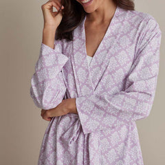 Printed Pima Cotton Women's Kimono Robe - Lisbon Mauve, XL