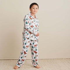Family Flannel Kid's Button-Down Pajama Set - Winter Skating Animals, 5