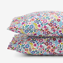 Joyful Mini Flower Classic Cool Organic Cotton Percale Pillowcase Set - White Multi, Standard
