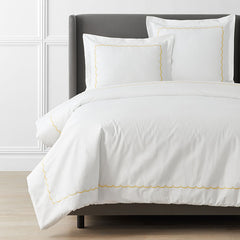 Scallop Embroidered Premium Cool Egyptian Percale Duvet Cover - Yellow, King/Cal King
