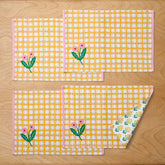 Floral Plaid Reversible Placemats, Set of 4 - Yellow