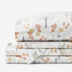 Forest Animals Classic Cool Organic Cotton Percale Bed Sheet Set - Ivory Multi, Full