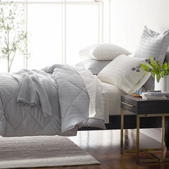 Dobby Stripe Classic Smooth Wrinkle-Free Sateen Comforter - White, Full