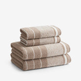 Plush Spa Stripe 4-Piece Bath & Hand Towel Set - Light Mocha