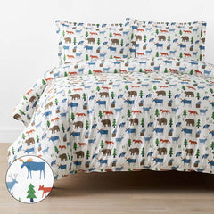 Forest Friends Classic Cool Organic Cotton Percale Comforter Set - White Multi, Full/Queen