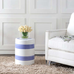 Ceramic Stripe Side Table - White