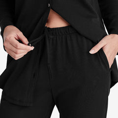 Pima Cotton Women's Button-Down Pajama Set - Black, L