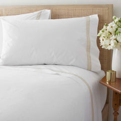 Contrast Border Premium Cool Supima® Cotton Percale Bed Sheet Set - Oatmeal, Full
