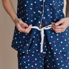 Printed Poplin Women's Shorts Set - Navy Hearts, XXL