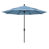 Round Outdoor Patio Umbrella, Fiberglass with Twist Tilt - Black Finish, Air Blue, 11'