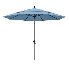 Round Outdoor Patio Umbrella, Fiberglass with Twist Tilt - Black Finish, Air Blue, 11'