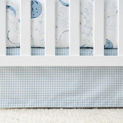 Ditsy Gingham Classic Cool Classic Cool Organic Cotton Percale Tailored Crib Skirt - Blue