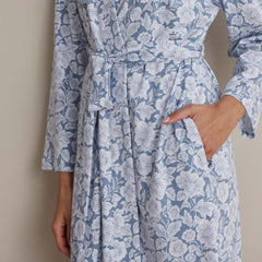 Printed Pima Cotton Women's Kimono Robe - Blue Garden, S