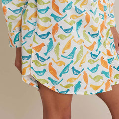 Printed Poplin Women's Nightshirt - Spring Birds, XS