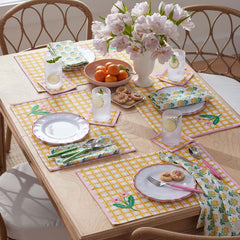 Floral Plaid Napkins, Set of 4 - Yellow