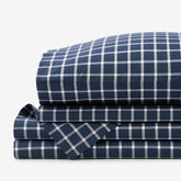 Classic Stripes and Plaids Cool Yarn-Dyed Cotton Percale Bed Sheet Set - Windowpane White/Navy, Full