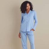Pima Cotton Women's Button-Down Pajama Set - Periwinkle, XXL