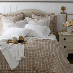 Classic Stripes and Plaids Cool Yarn-Dyed Cotton Percale Fitted Bed Sheet - Windowpane Taupe, Twin