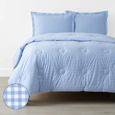 Gingham Classic Cool Organic Cotton Percale Comforter Set - Light Blue, Full/Queen