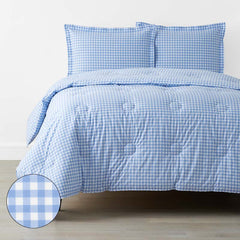 Gingham Classic Cool Organic Cotton Percale Comforter Set - Light Blue, Full/Queen