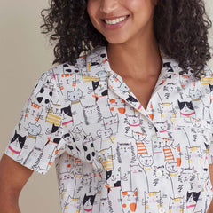 Printed Poplin Women's Shorts Set - Kittie Party, L