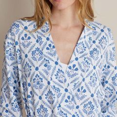 Printed Pima Cotton Women's Kimono Robe - Floral Trellis, M
