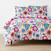 Joyful Flower Classic Cool Organic Cotton Percale Comforter Set - White, Full/Queen