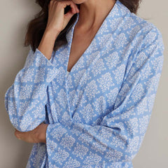 Printed Pima Cotton Women's Kimono Robe - Lisbon Blue, XL