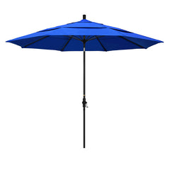 Round Outdoor Patio Umbrella, Fiberglass with Twist Tilt - Black Finish, Pacific Blue, 11'