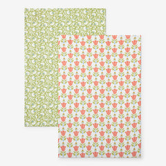 Mix & Match Printed Cotton Tea Towels, Set of 2 - Coral Red