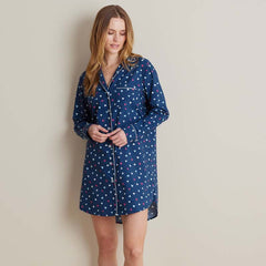 Printed Poplin Women's Nightshirt - Navy Hearts, S