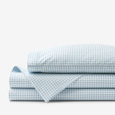 Ditsy Gingham Classic Cool Organic Cotton Percale Toddler Bed Sheet Set - Blue