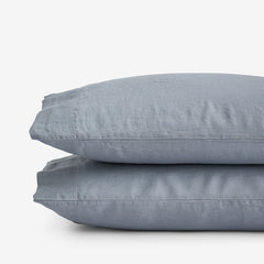 Premium Breathable Washed Linen Solid Pillowcase Set - Dusty Blue, King