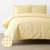 Gingham Classic Cool Organic Cotton Percale Duvet Cover Set - Yellow, Full